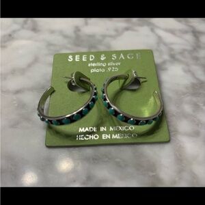 Seed & Sage Genuine Turquoise Sterling Silver Hoop Earrings